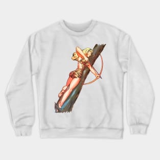 Bow Arrow Tiger Sexy Pin Up Girl Fight Retro Comics Vintage Old Crewneck Sweatshirt